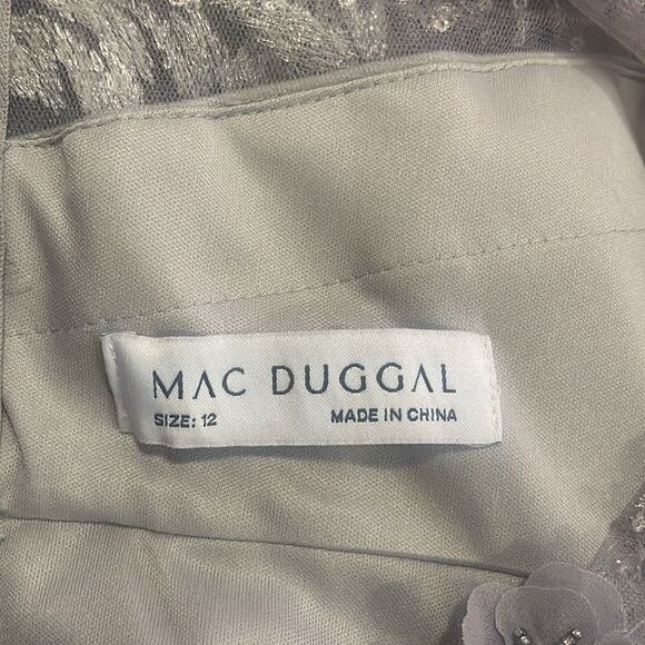 Mac Duggal 67498 Floral Embroidered Illusion Long Sleeve Gown, Sterling, Size 12 - Picture 9 of 11